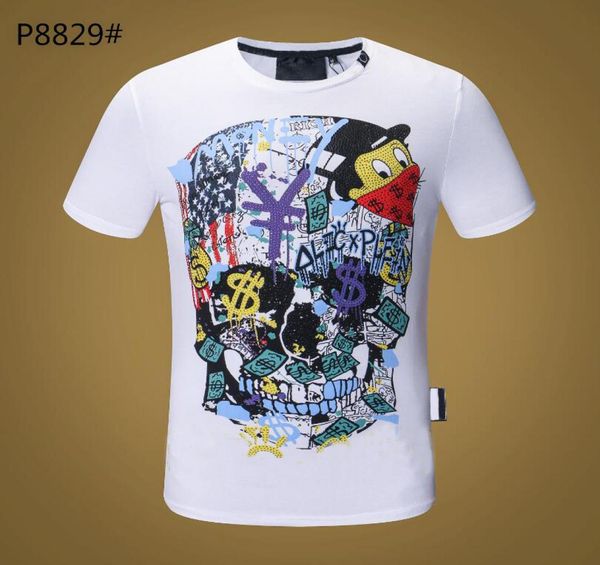 

pp fashion men039s designer slim fit tshirt summer rhinestone short sleeve round neck shirt tee skulls print streetwear c3591397, White;black
