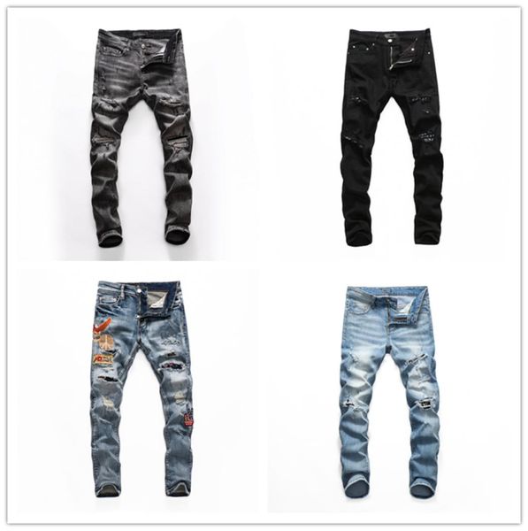 

2021 mens fashion skinny straight slim ripped jean 682 elastic casual motorcycle biker stretch denim trouser classic 649 pants jea3096665, Blue