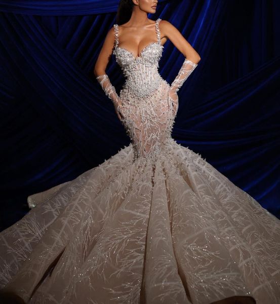 

exquisite mermaid evening dresses v neck sleeveless spaghetti straps pearls sequins appliques beaded 3d lace backless celebrity prom dress p, Black;red