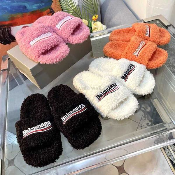

luxury pairs winter men cartoon slippers l bedroom fashion lazy black white letter women designer shoes flat lady keep warm wool flops balen