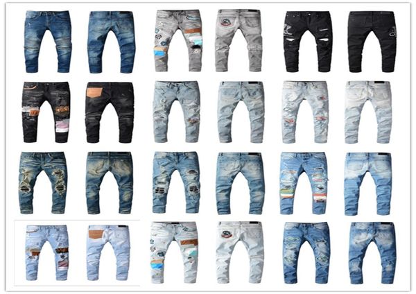 

2021 mens fashion skinny straight slim ripped jean elastic casual motorcycle biker stretch denim trouser classic pants 651 jeans s9953891, Blue