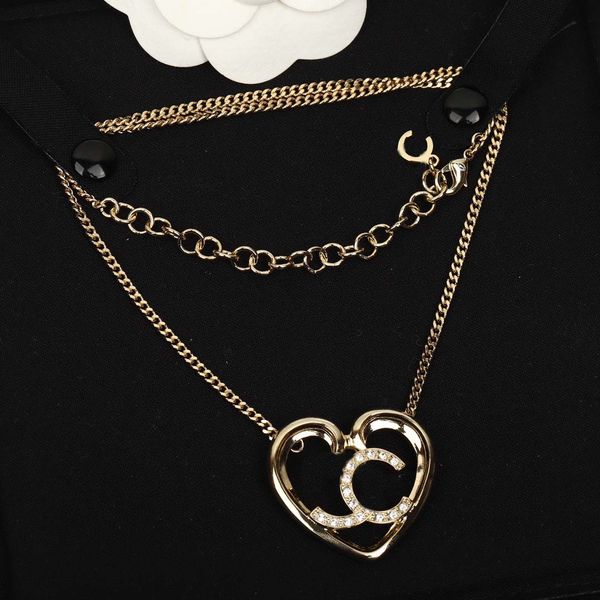 

2023 luxury quality charm long chain heart shape pendant necklace with diamond in gold color have stamp box ps7451a, Silver