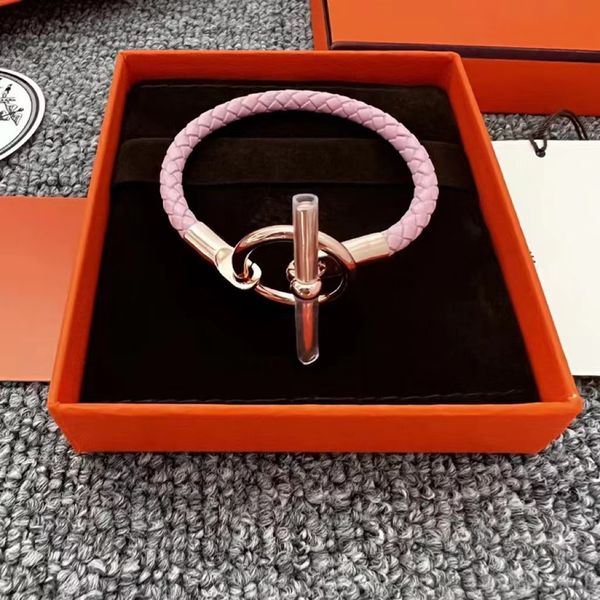 

luxury for bangle bracelet men and women fashion ot buckle braided calfskin plated rose gold simple middle bracelet couple bracelets valenti, Black