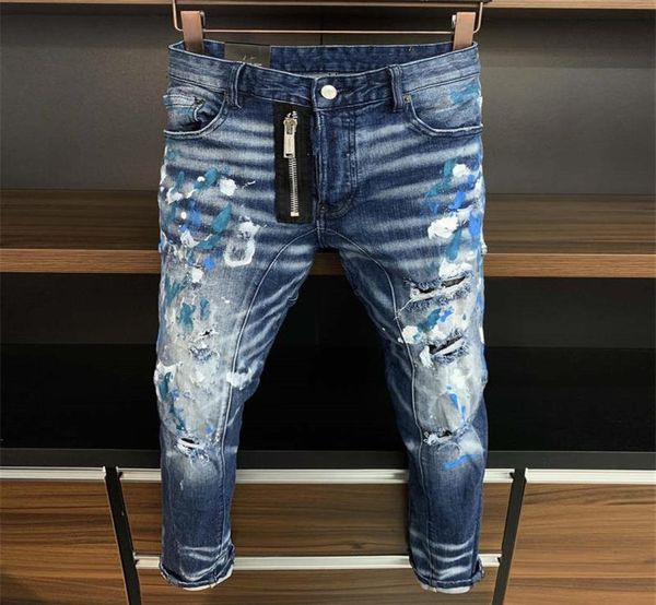 

2022 jeans new mens luxury designer d2 denim jeans holes trousers dsquare biker pants 2a37326394013120, Blue