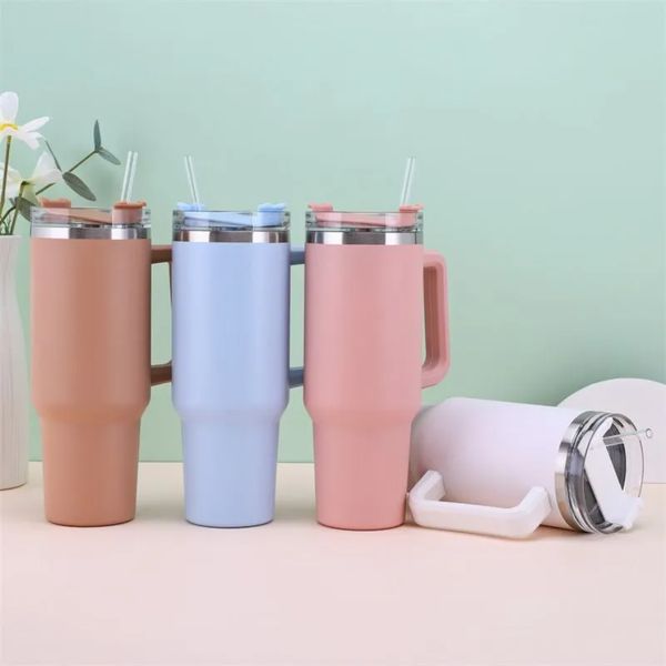 

vacuum portable car tumbler mugs with handle lid straw 40oz double wall stainless steel outdoor thermos cup travel double layer coffee mug c