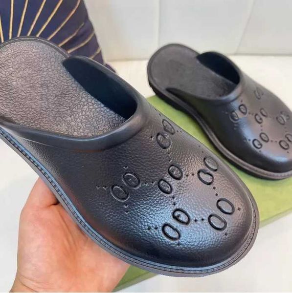 

designer women platform perforated g sandals men's slip on slippers mules rubber lug sole hollow out flats slipper with box no331, Black