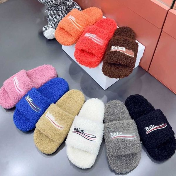 

luxury pairs winter men cartoon slippers l bedroom fashion lazy black white letter women designer shoes flat lady keep warm wool flops balen