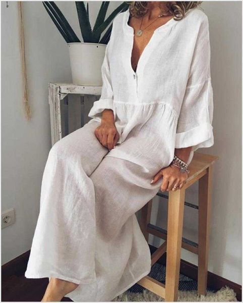 

large size cotton dresses and linen long sleeve v-neck swing dress for women, Black;gray