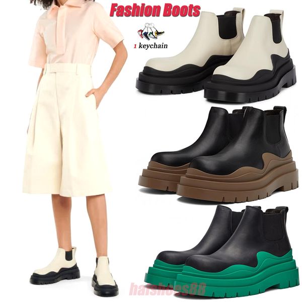 

2023 boots boot designers boots tire leather martin fashion wave colored rubber outsole elastic webbing comfort womens men, Black
