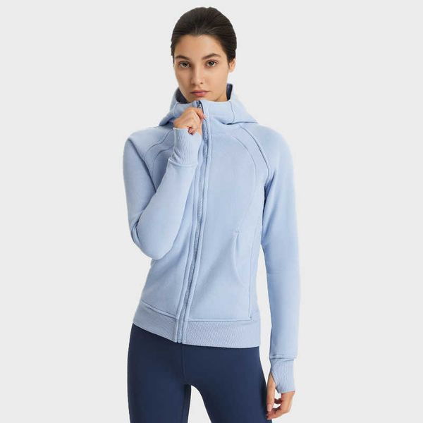 

nwt lu-706 yoga shirt for women fall winter warm thick hooded sports jacket slim fit classic with thumb hole gym outer jacket, White;black