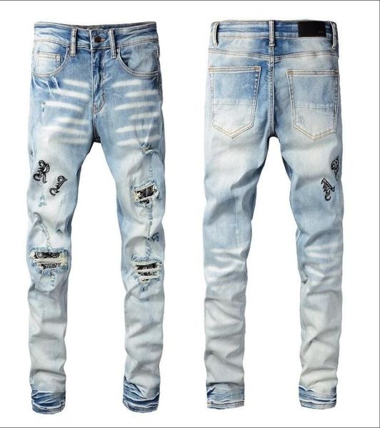 

mens designer jeans star high elastics distressed ripped slim fit motorcycle biker denim for men s fashion black pants0279908864, Blue