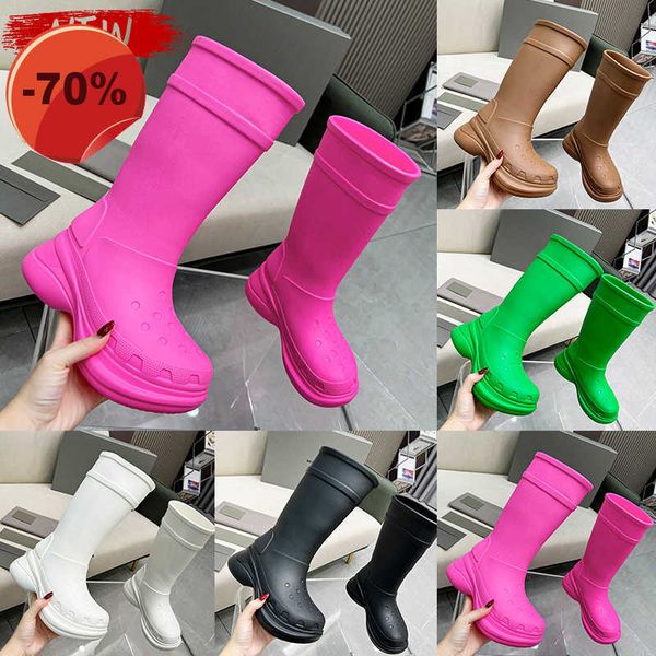 

paris fashion croc 20mm arch eva rubber boots high women shoes bright pink black white brown green flat heels ankle designer booties luxury
