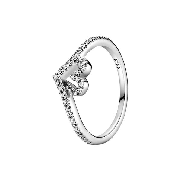 

sparkling wishbone heart ring real sterling silver for pandora cz diamond wedding jewelry 18k rose gold girlfriend gift engagement rings wit, Slivery;golden