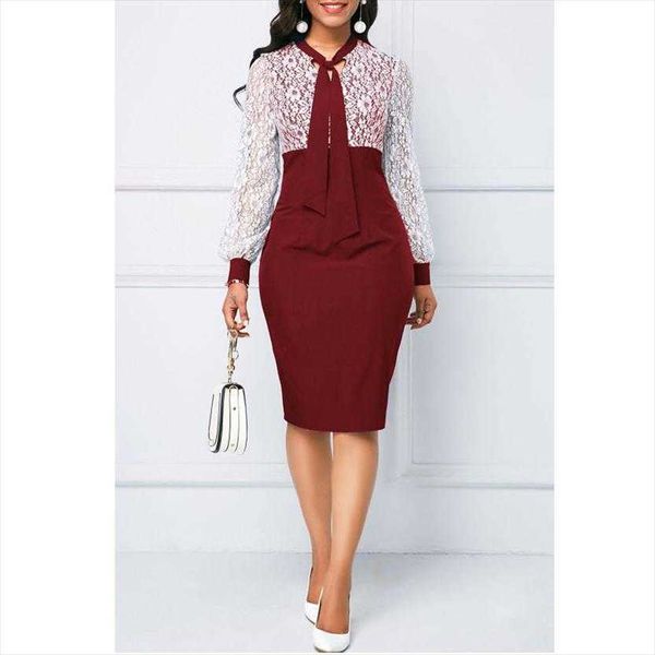 

long sleeve skirt womens lace dress wrapped spring and autumn commuter pencil, Black;gray