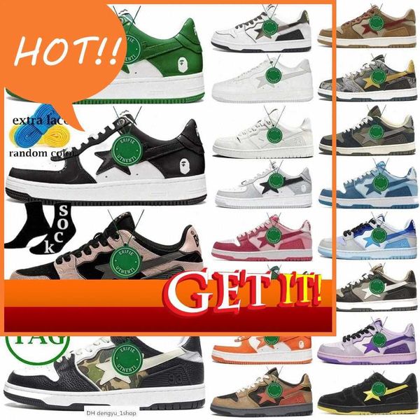 

designer bapestas sk8 casual shoes womens mens bapestar baped sta sk8 black white green color camo combo pink pastel pack sax with socks