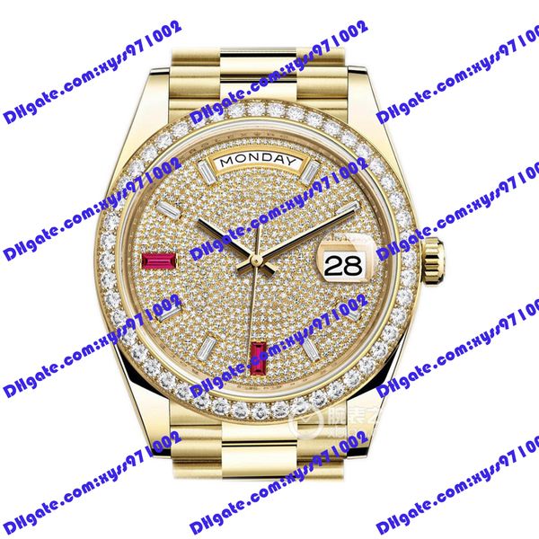 

highquality men's watch 2813 automatic mechanical watch 228348rbr 40mm red gem dial diamond ring gold stainless steel wristwatch calend, Slivery;brown