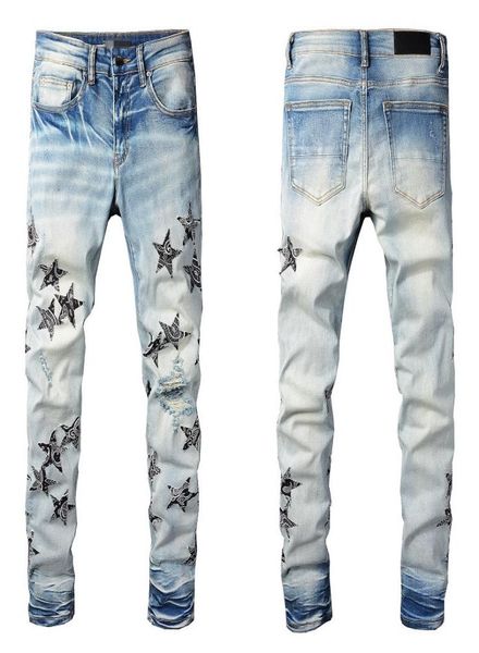 

designer man jeans black pant 2022 jogger plus size paint skinny white long rip mens zipper baggy distress star denim youth slim f3624282, Blue