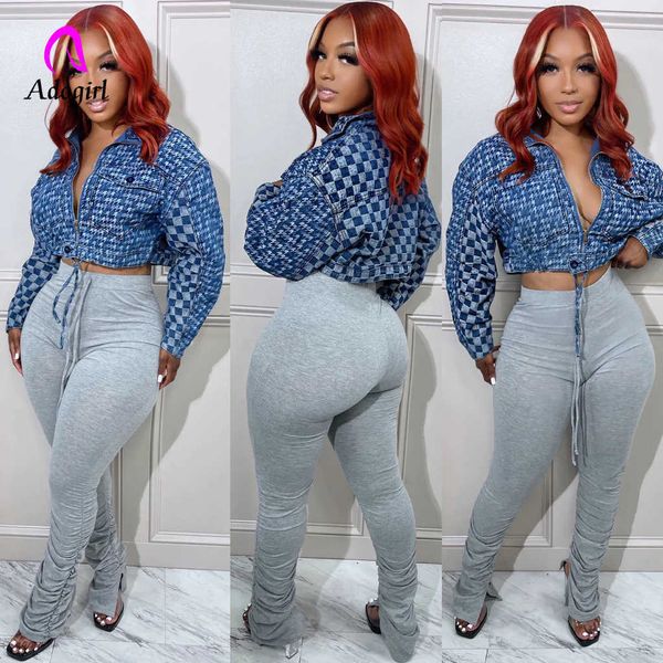 

women's jackets denim plaid women crop coat button up long sleeve jeans jacket 2022 autumn lapel neck outerwear high street workout act, Black;brown