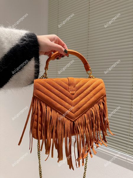 

tz fashion nubuck leather soft tassel bag classic v-shaped quilted loulou gold chain handbag sheepskin flap envelope crossbody purse women s