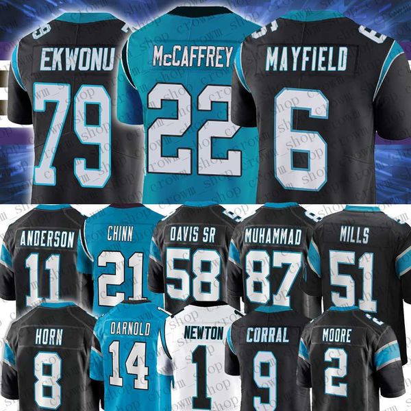

carolinas 6 baker mayfield panther football jerseys christian mccaffrey ickey ekwonu sam darnold d.j moore jeremy chinn mills matt corral&#0, Black;red