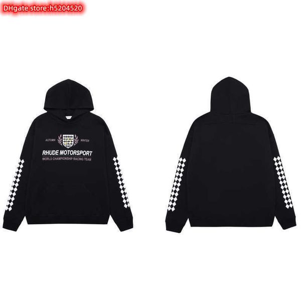 

qhn4 men's hoodie crewneck sweatshirt 2023 new fashion brand rhude motorsport loose cotton oversize for men and women, Black