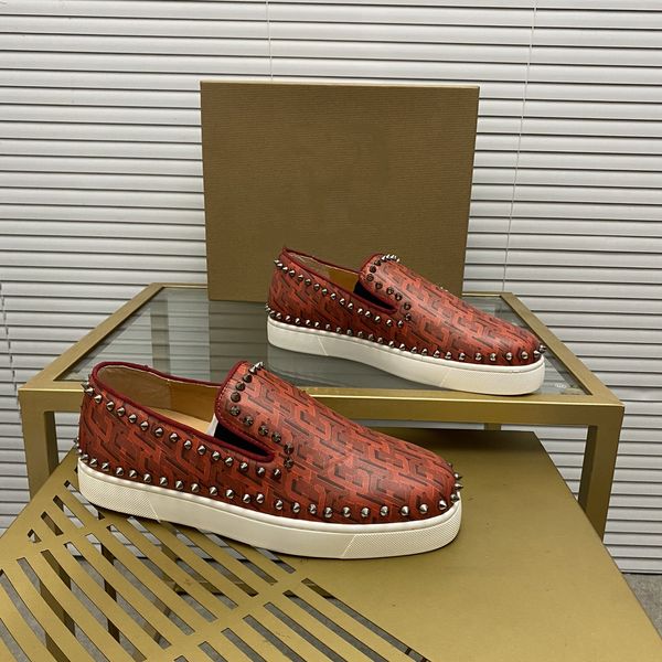 

mens stylish studded shoes handcrafted real leather designer rock style red soles shoes luxury fashion womens diamond encrusted casual shoe, Red;white