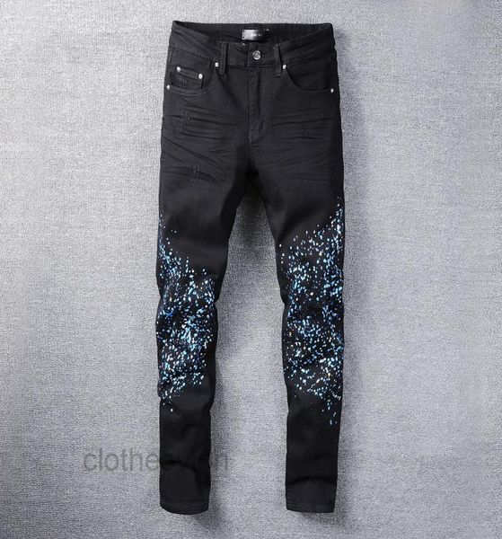 

t shirts designer jeans amirs 2022 jean casual hip hop worn out and washed splash ink color painting slim fit men039s 8188148212, Blue