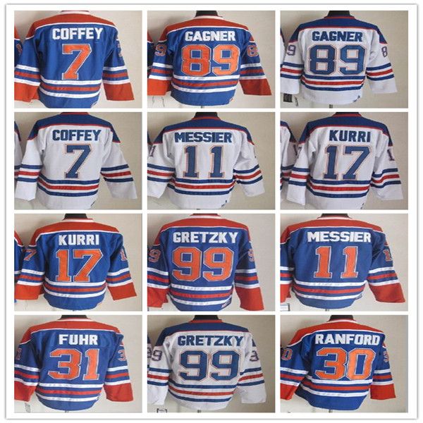 

edmonton vintage hockey jerseys 99 wayne gretzky 11 mark messier 30 bill ranford 7 paul coffey 89 sam gagner 17 jari kurri 31 grant fuhr sti, Black;red