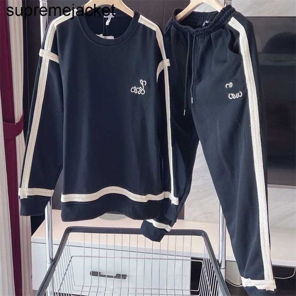 

high edition tracksuit loe fashion jogging suits new ribbon embroidery couple casual sweater pants set for men and women joggers clothes, Black