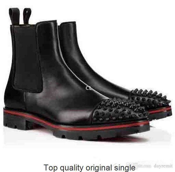 

red-bottoms christians ankle boots luxury fashion women men boots design low heels genuine leather suede with rivets melon spikes flat s jpp, Black