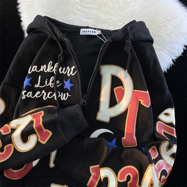 

women's hoodies sweatshirts 2022 korean-style printed embroidered letters cute coat women's winter fleece thickened sweater oversi, Black