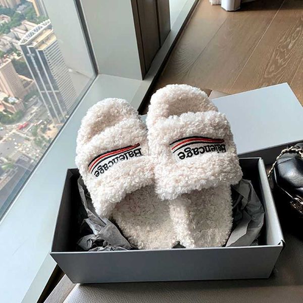 

luxury pairs winter men cartoon slippers l bedroom fashion lazy black white letter women designer shoes flat lady keep warm wool flops balen