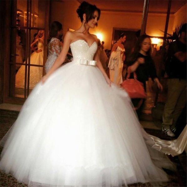 

strapless sequin bodice ball gowns princess wedding dress beautiful brides dress wedding gowns for spring summer, White