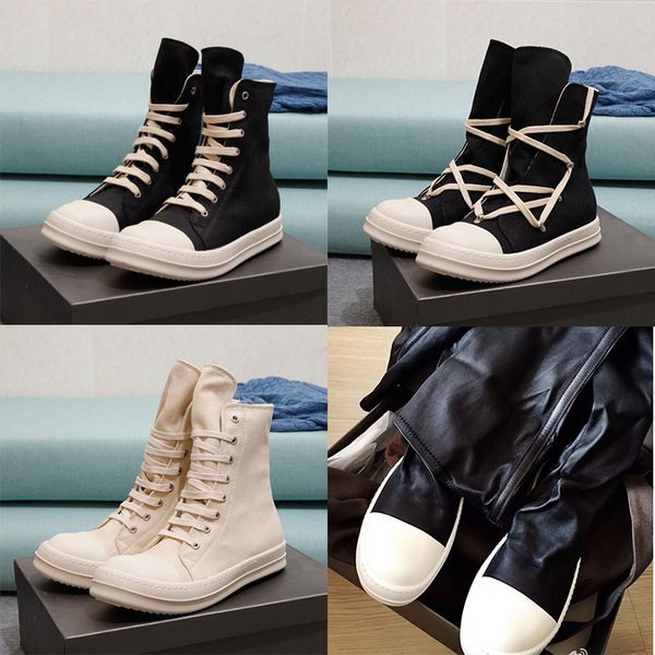 

designer boots rick owen boots high shoes platform boot men women shoe black lace up booties breathable canvas shoe with box