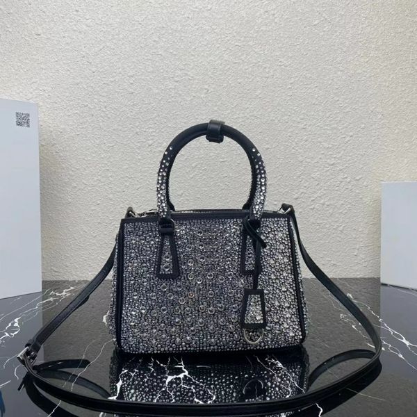 

designer mini satin sparkle rhinestone saffiano totes bag full star diamond satin triangle engraved handbags women two side zipper silver ha