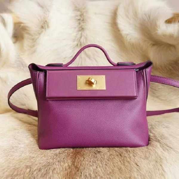 

herme herme bags home h mini2424 premium cowhide handheld oblique straddle bag versatile fashion sea anemone purple weimar dog i bag vzpm