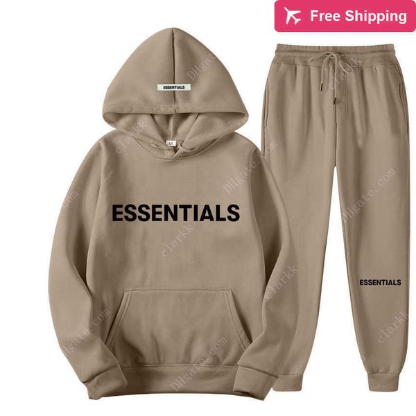 

fw21 autumn winter men women hooded sweatshirt suit pure cotton couple jogging sweatshirts oversized streetwear tracksuit 01, Black