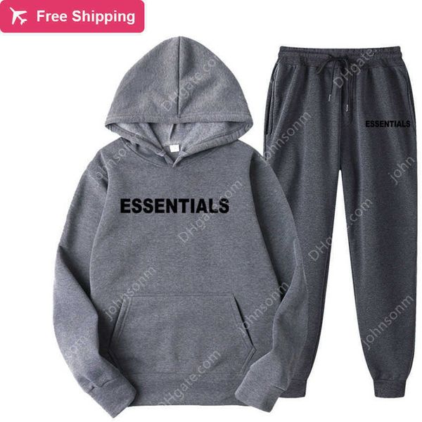 

2023 winter couple sweatshirt men's and women's double thread street fashion brand two piece set hoodies, Black