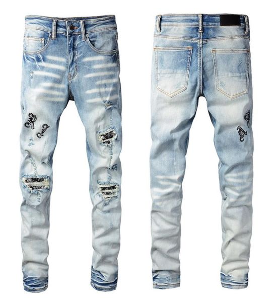 

2022 fashion new men jeans cool mens distressed ripped jeans designer straight motorcycle biker causal denim pants streetwear styl7764018, Blue