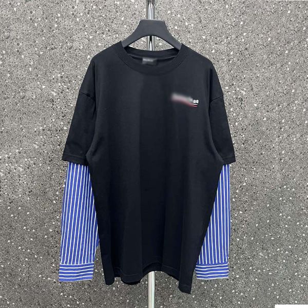 

men's t-shirts cola stitching long-sleeved t-shirt spring and autumn new men's cotton round neck bottoming correct version of the, White;black