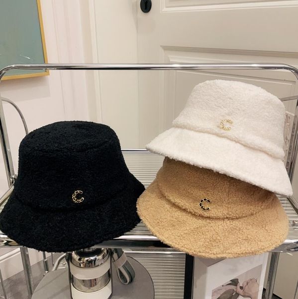 

designer lamb wool bucket hats autumn winter warmth wide brim hats women's leisure plush thicken fashion canvas fisherman buckets cap, Blue;gray