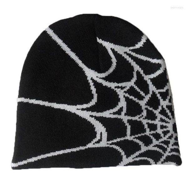 

berets y2k gothic spider pattern wool acrylic knitted hat women beanie winter warm beanies men grunge hip hop casual skullies outdoor, Blue;gray