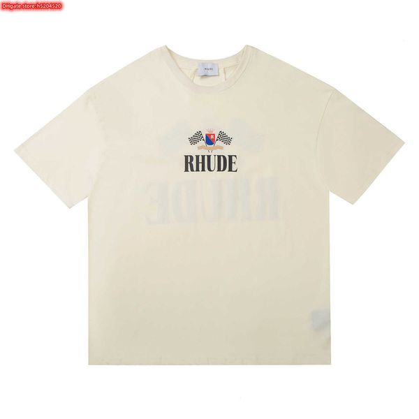 

0gm9 men's t shirt 2023 new fashion brand rhude short sleeve trendy plaid champion flag letter couple loose print men, White;black