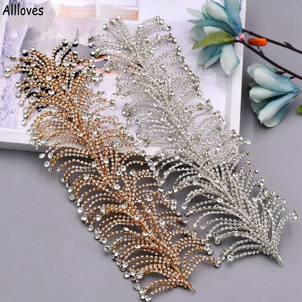 

luxurious rhinestone bridal headpieces hair accessories golden silver crown and tiaras wedding headband alloy leaf women headwear crystal br