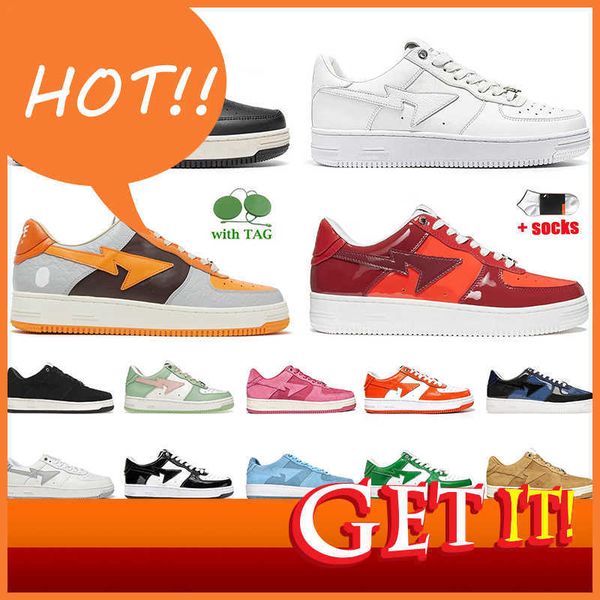 

highest quality sta sk8 platform designer casual shoes size 36-45 women mens a bathing leather trainers black suede orange pastel pink white