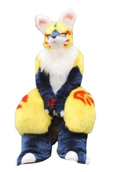 

mascot costumes husky fox mascot mid-length fur all-in-one costume walking halloween suit role-playing stage costumes, Red;yellow