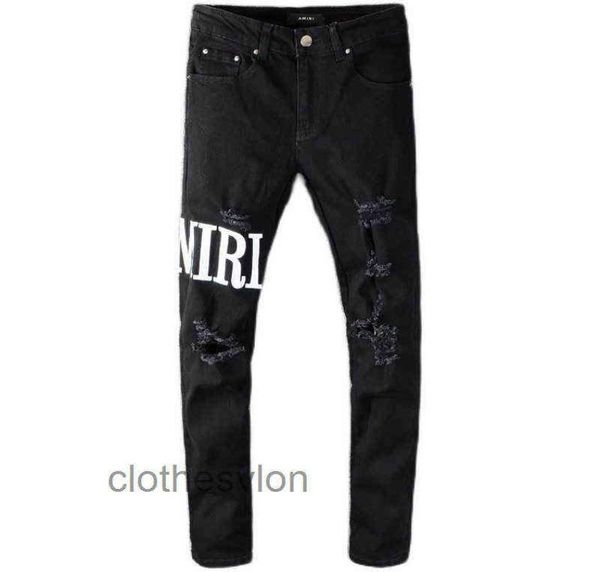 

designer man amirs jeans jeans black mens amri gaojiechao men039s brand embroidery hole patch elastic slim leggings pants1674826, Blue