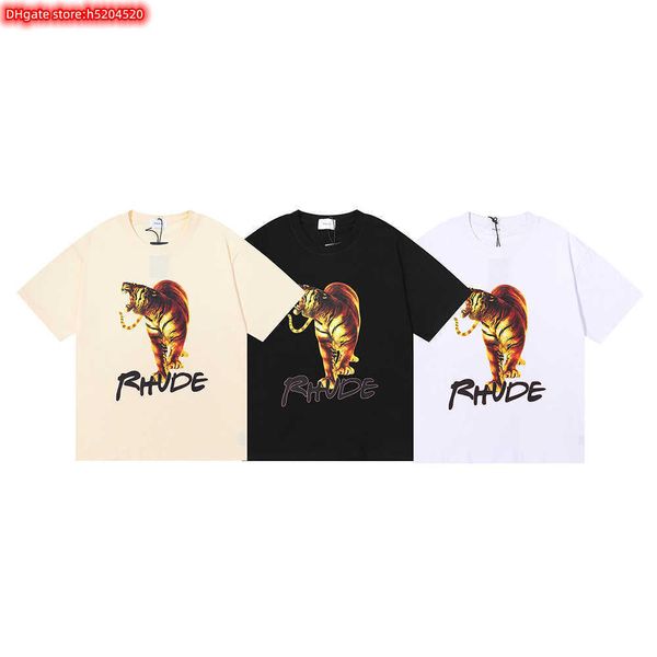 

gsw8 men's t shirt 2023 new fashion brand rhude los angeles tiger hd printing short sleeve and women's high street undercoat half, White;black