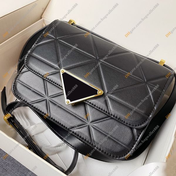 

cowhide leather crossbody bag black lattice shoulder purses designer calfskin tote wallets adjustable straps simple triangle metal closure f