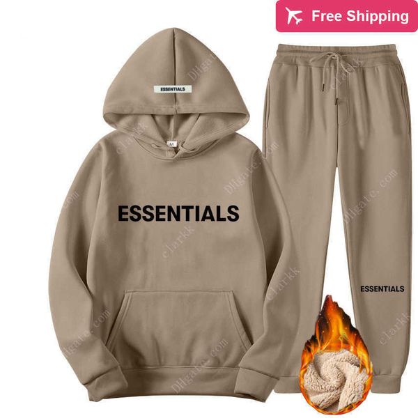 

fw21 autumn winter men women hooded sweatshirt suit pure cotton couple jogging sweatshirts oversized streetwear tracksuit, Black